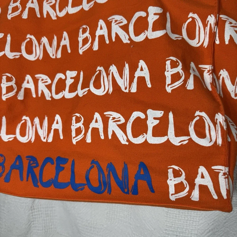 Robin Ruth Barcelona-Canvas Tote Bag With Bold Print & Reinforced Straps Orange‎